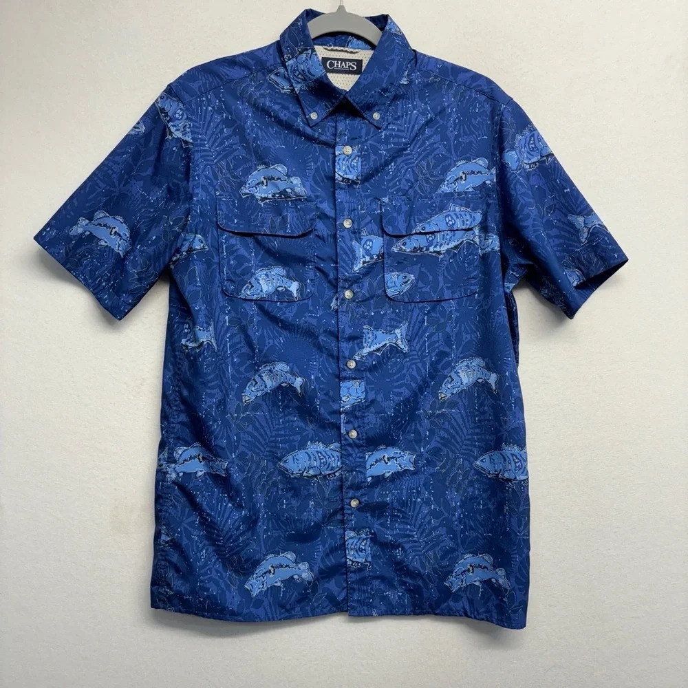 Chaps Fish Button Down Shirt S Mens Short Sleeve